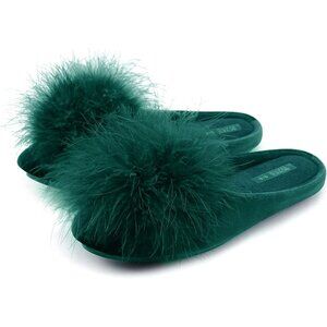 Women's Green Cozy Velvet Memory Foam Fuzzy House Slippers Non-Slip Sole